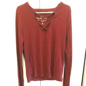 XS Hollister Maroon Long Sleeve with Criss Cross
